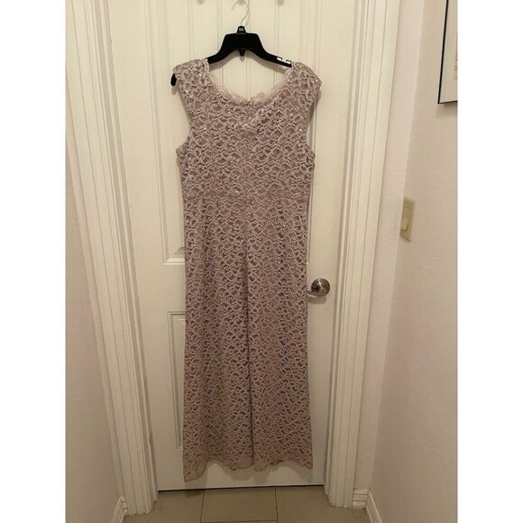 R&M Richards Petite 14P‎ Lace Sequin Dress - Taupe Sleeveless Made In USA - Picture 8 of 16